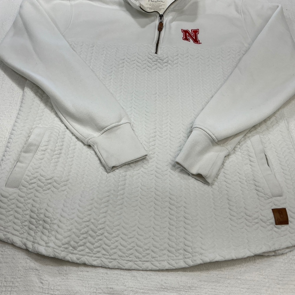 Pressbox Nebraska Cornhuskers White Quilted Quarter Zip Pullover Womens 2XL‎ - Picture 7 of 10